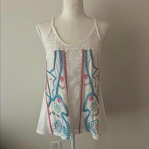Embroidered Lace Spaghetti Strap Blousey Tank